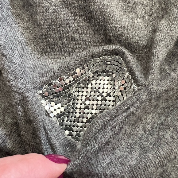 Smitten Gray Button Front Cardigan Sweater Wool Blend with Sequin Pockets - Picture 12 of 15